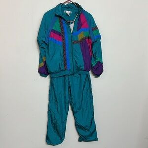🌞 Sunterra Petite Vtg turquoise pink purple jogger track suit jacket & pants SP